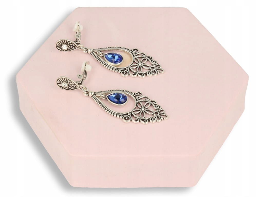 Klipsy do uszu srebrne wiszące z czerwonym oczkiem Marka bez marki