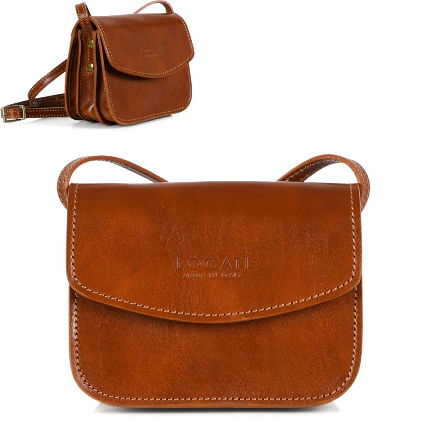 

Mała torebka skórzana camel listonoszka ze skóry