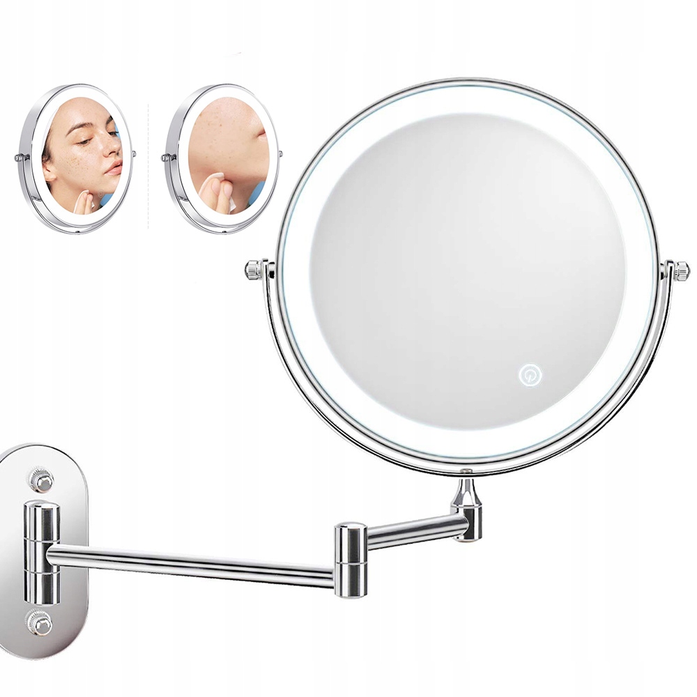 Kosmetické Zrcadlo Stříbrné Nástěnné Na Make-up S Led Podsvícením, Režimy