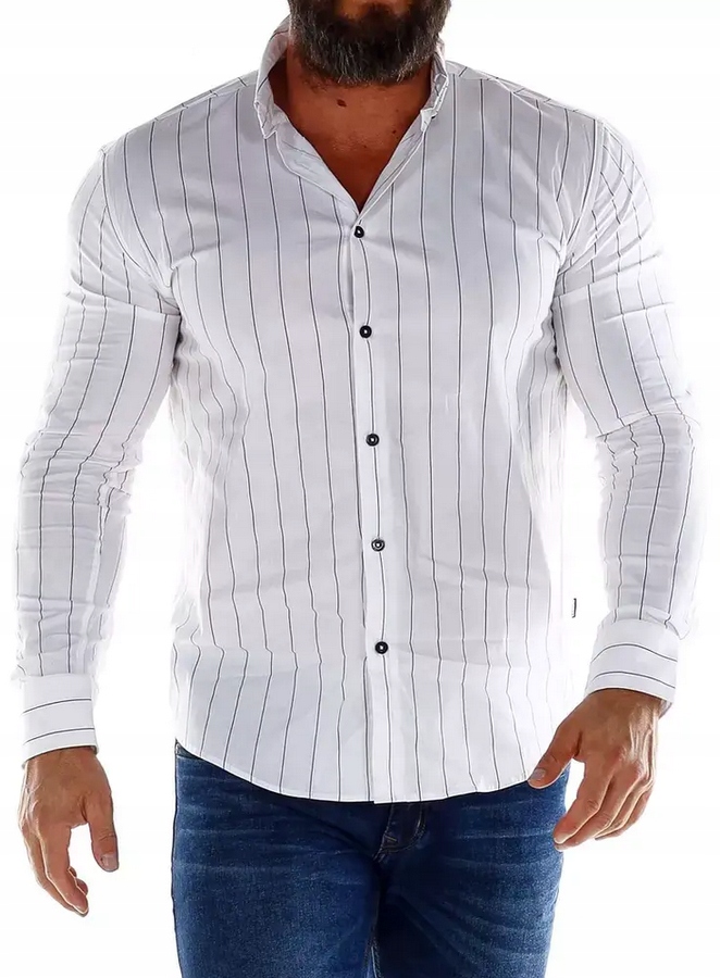 Elegantní Proužkovaná Košile Se Stojáčkem Bílá