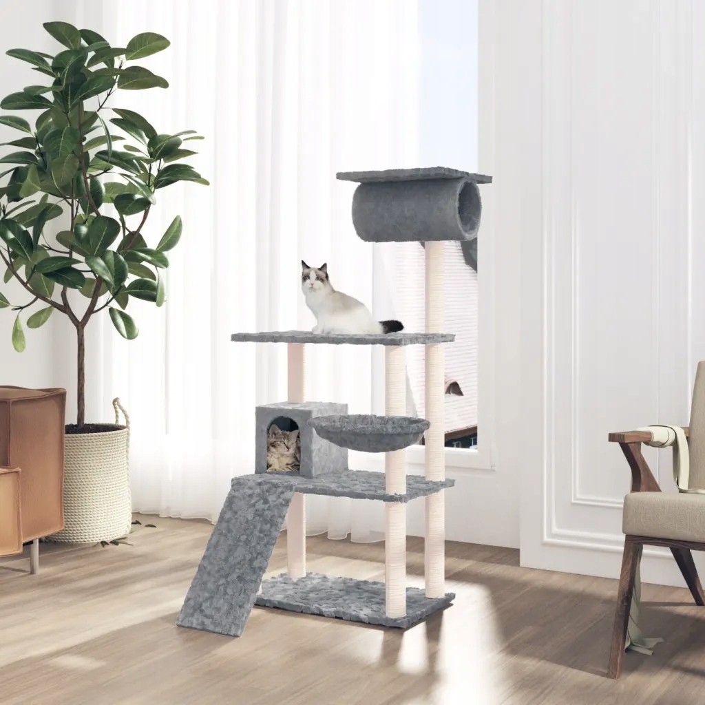 Petrashop Škrabadlo pro kočky se sisalovými sloupky světle šedé 131 cm Šed