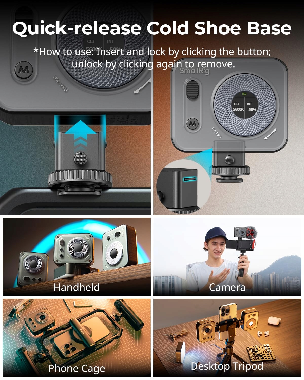 SMALLRIG Vibe P96 Pro Lampa LED Do Fotografii 2500-6500K CRI95+ — miniatura 7