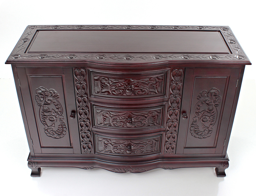 Komoda do salonu brązowa Rzeźbiona Zdobiona Stylowa Drewniana Szafka Kolekcja Rzeźbiona Classic