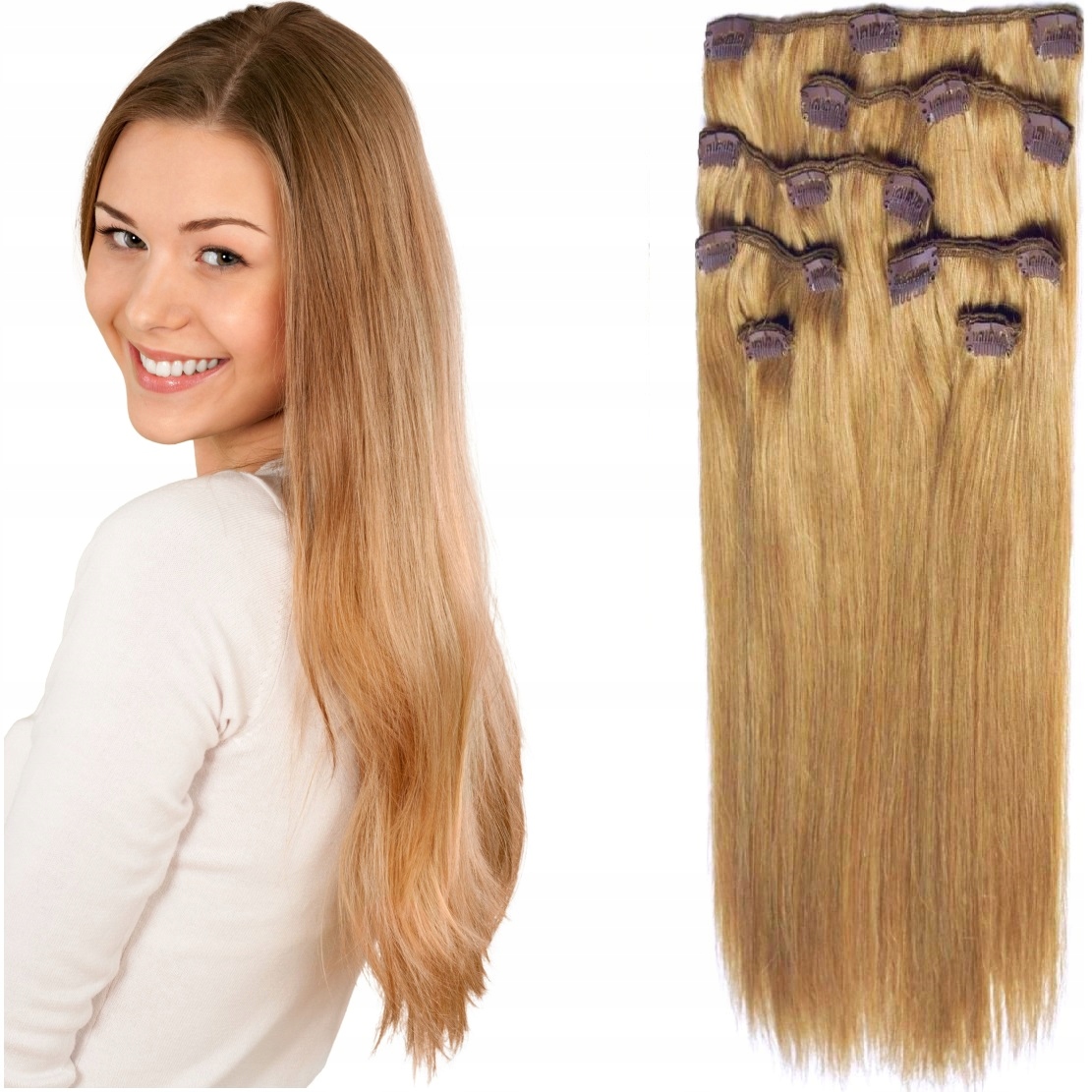 Připínací Vlasy Clip-in Hustý Set 150 Gramů 50 CM teplá blond 14