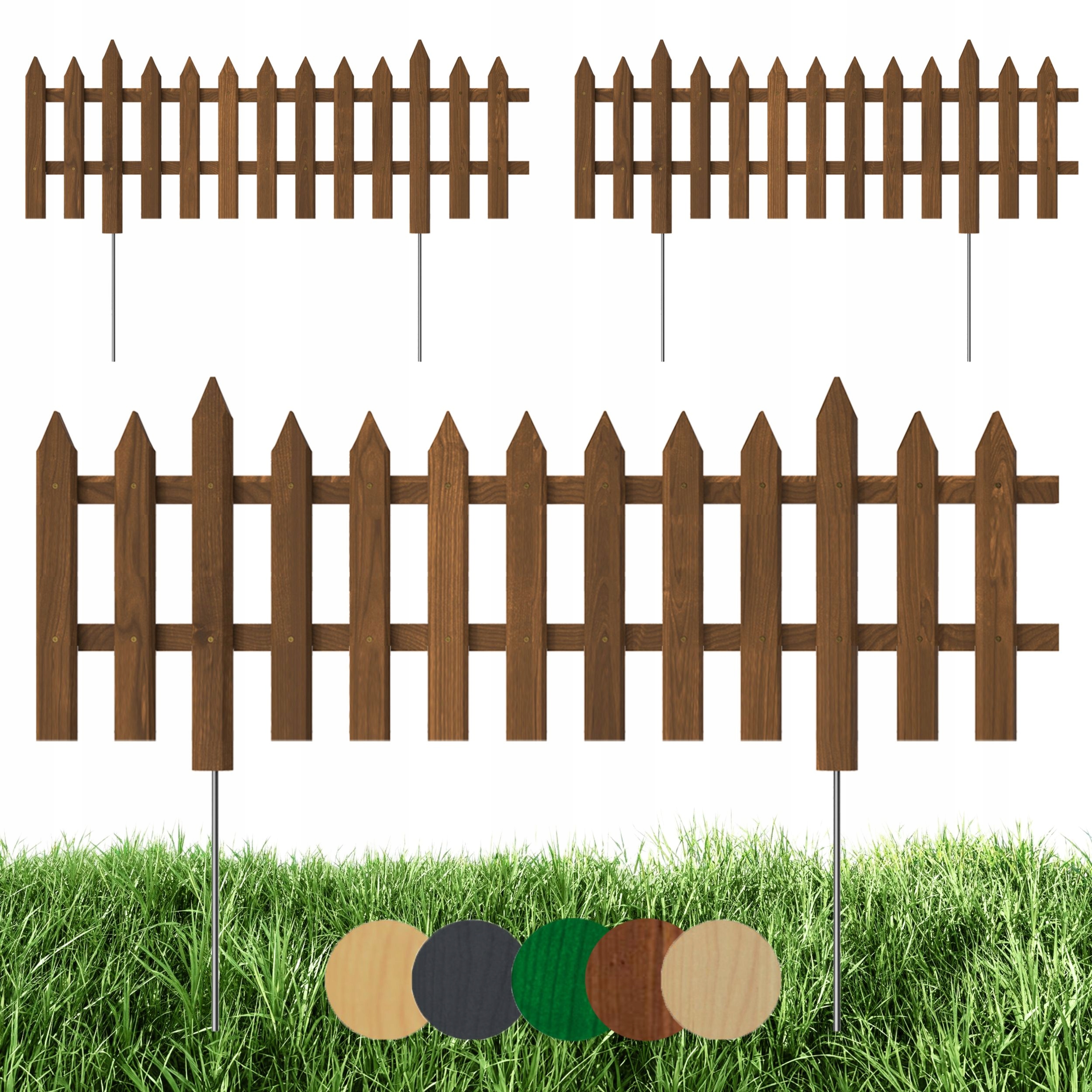 Dřevěný zahradní plot, záhonový, palisáda 100 x 30 cm Hnědá 3 ks