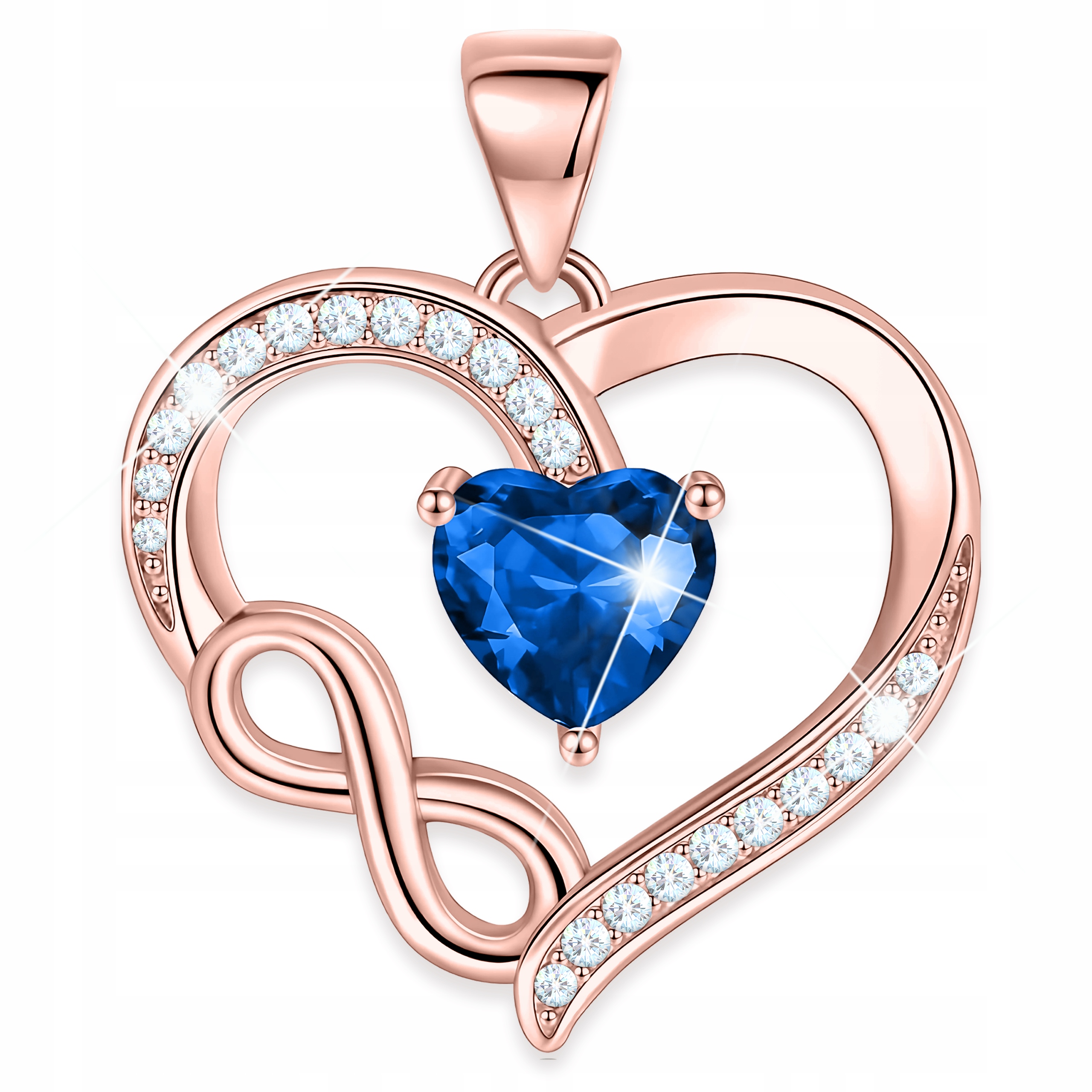 Pozlacený přívěsek 925 Safírové dvojité srdce se symbolem nekonečna Forever