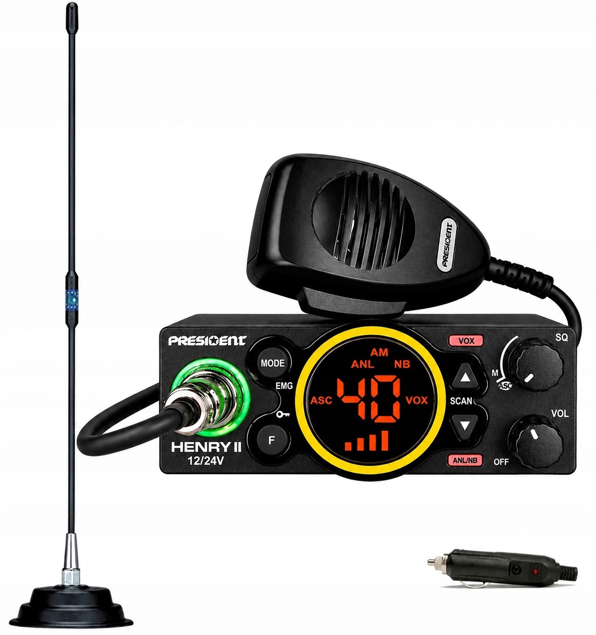 Set Rádio Cb President Henry II 12V/24V Magnetická Anténa Florida 877