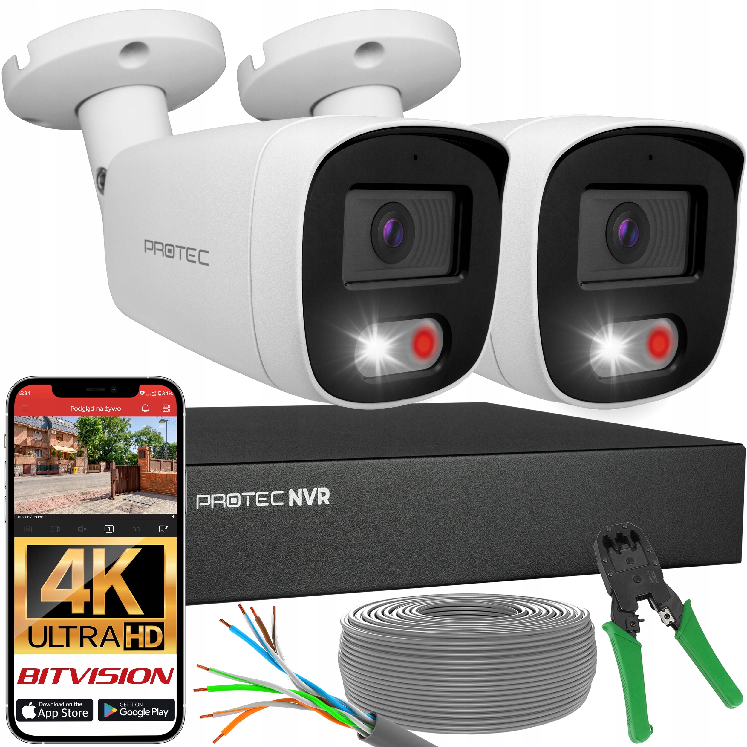 Sada 2 kamer Ip PoE Mikrofon Detekce lidí a vozidel 8Mpx 4K bez hdd