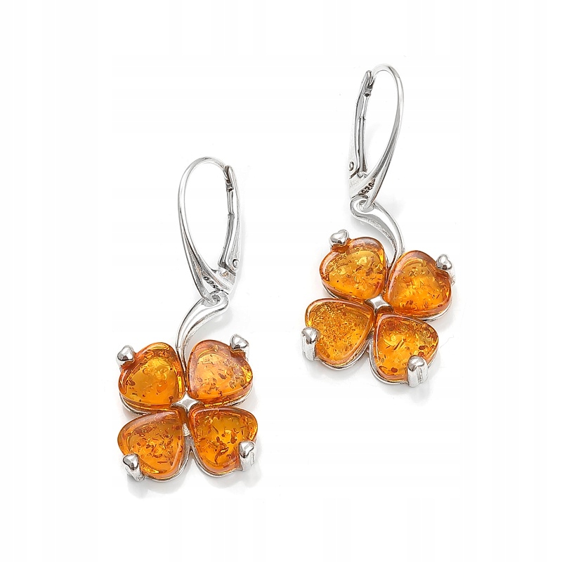 Jetel Jantarové Náušnice S Čtyřlístkem