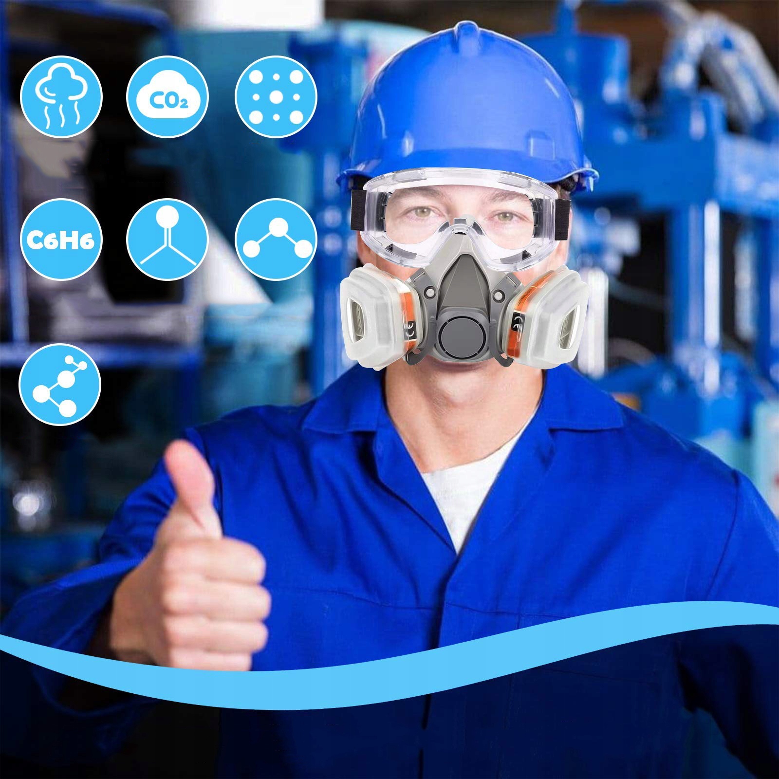 MASKA ODDECHOWA WIELOKROTNEGO UŻYTKU Z OKULARAMI OCHRONNYMI, ANTYPYŁOWA Marka inna