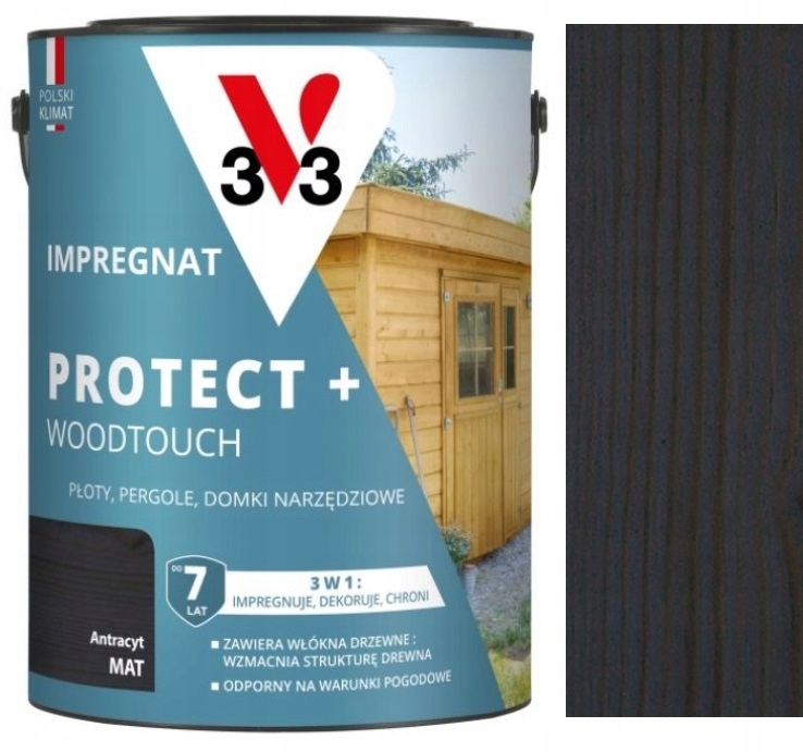 V33 Protect Woodtouch 3W1 Impregnat Do Drewna Antracyt Mat 4.5L