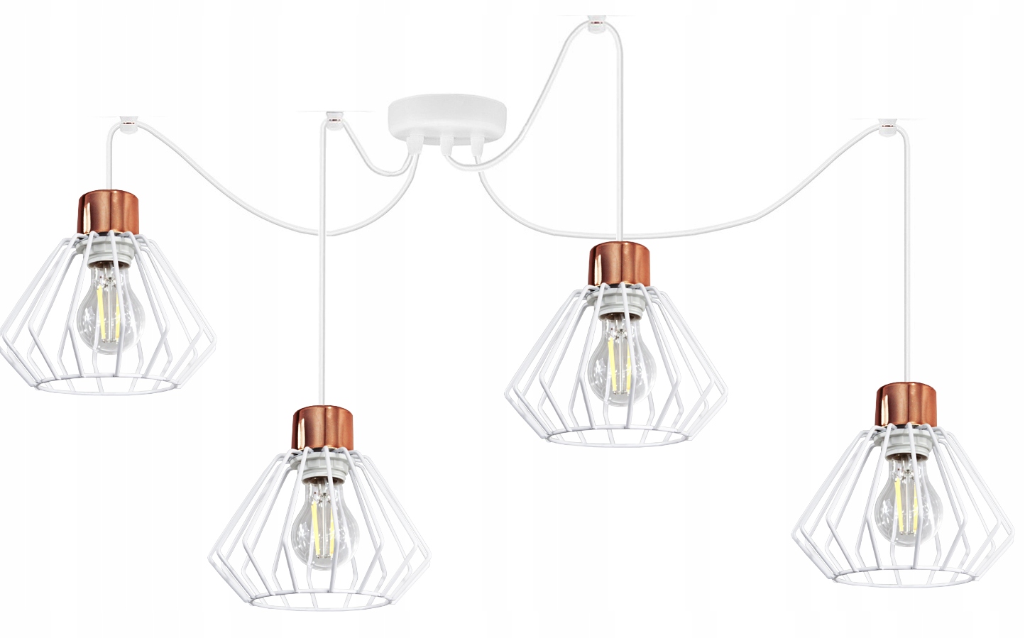 Lustr Závěsná Lampa Drátěnka Pavouk Bílá Měď