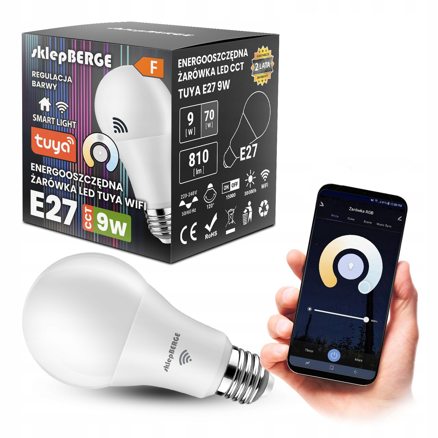 

Żarówka Led Smart E27 9W Ww-nw-cw Wi-Fi Tuya Cct