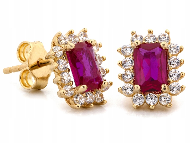 Elegantní náušnice ze zlata 585 na tyči s červeným markýzovým kamenem