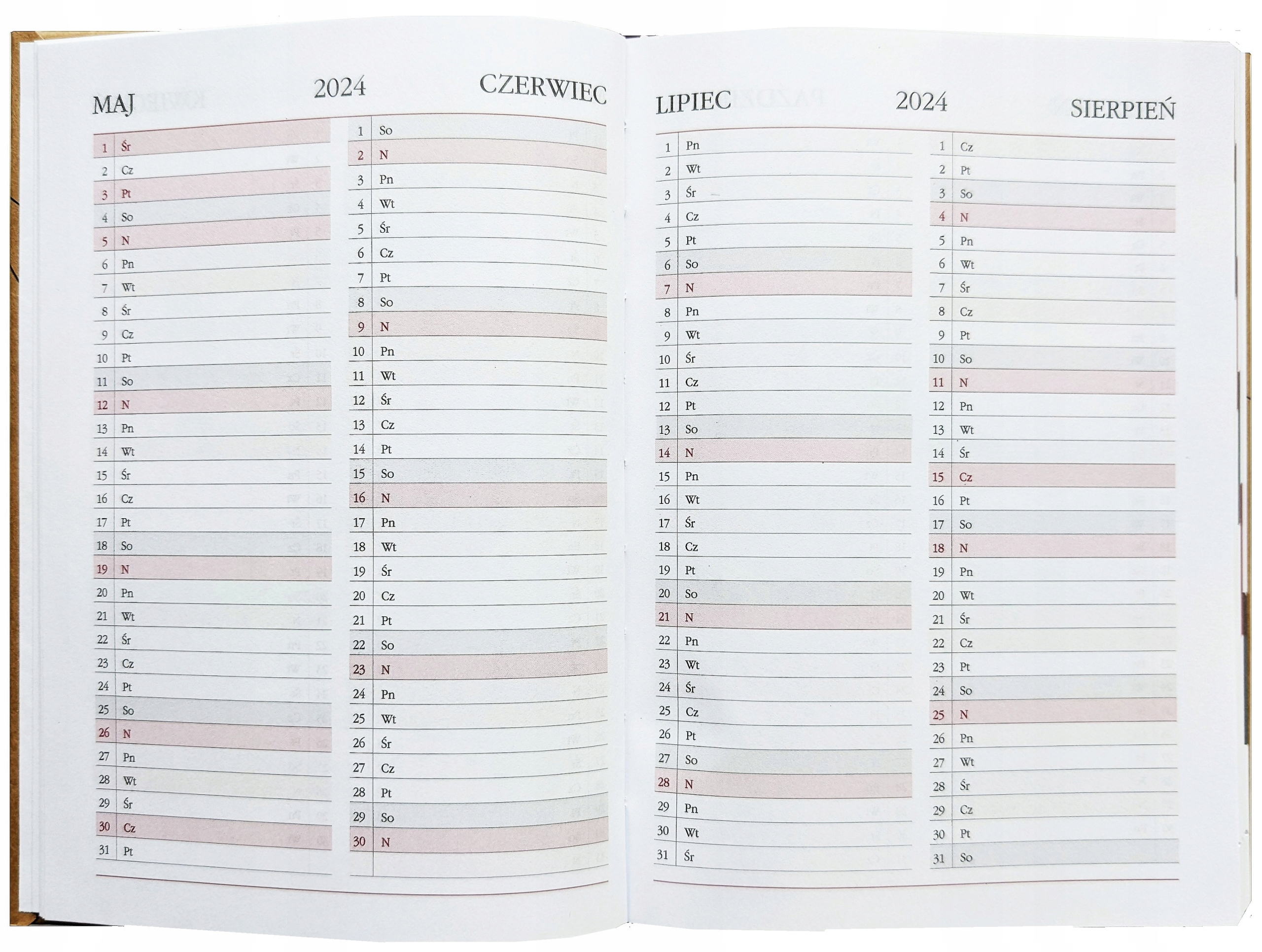 Kalendarz 2024 książkowy A5 DZIENNY Rozmiar A5