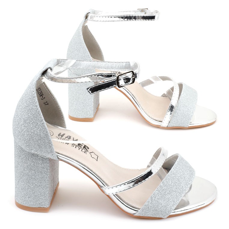 

Sandały damskie na słupku obcasie błyszczące 7,5cm