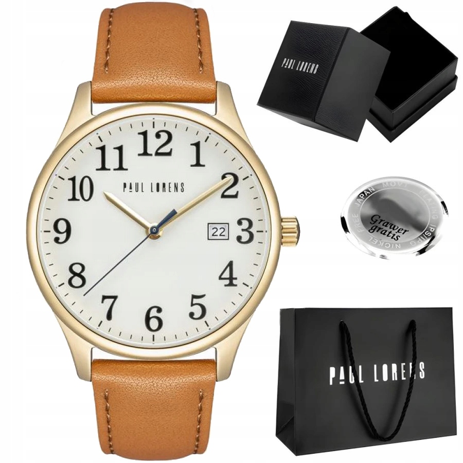 Pánské hodinky Paul Lorens Lucas kožené – ciferník s čísly a datumovkou