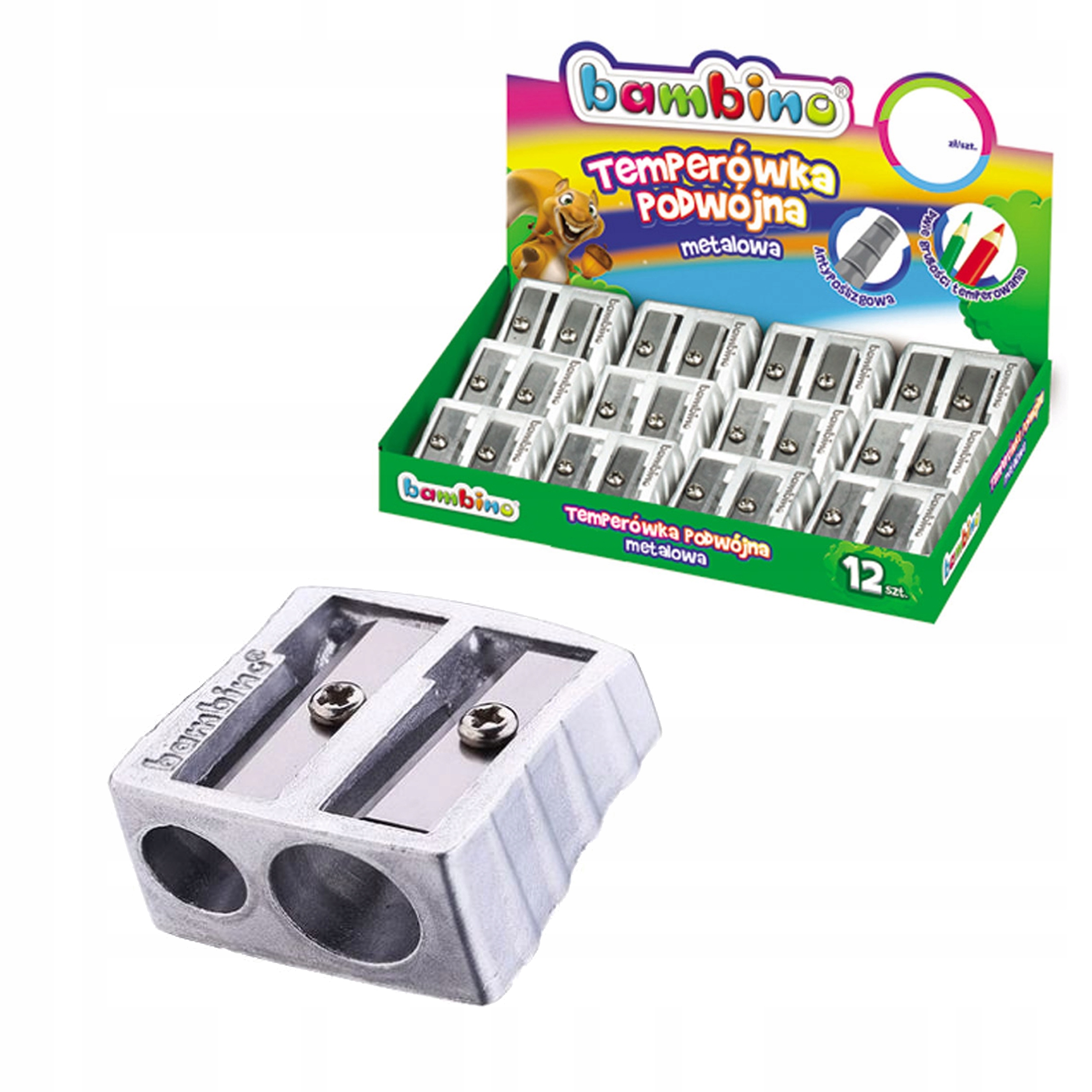 

Temperówka Podwójna Metalowa Bambino 12 Sztuk