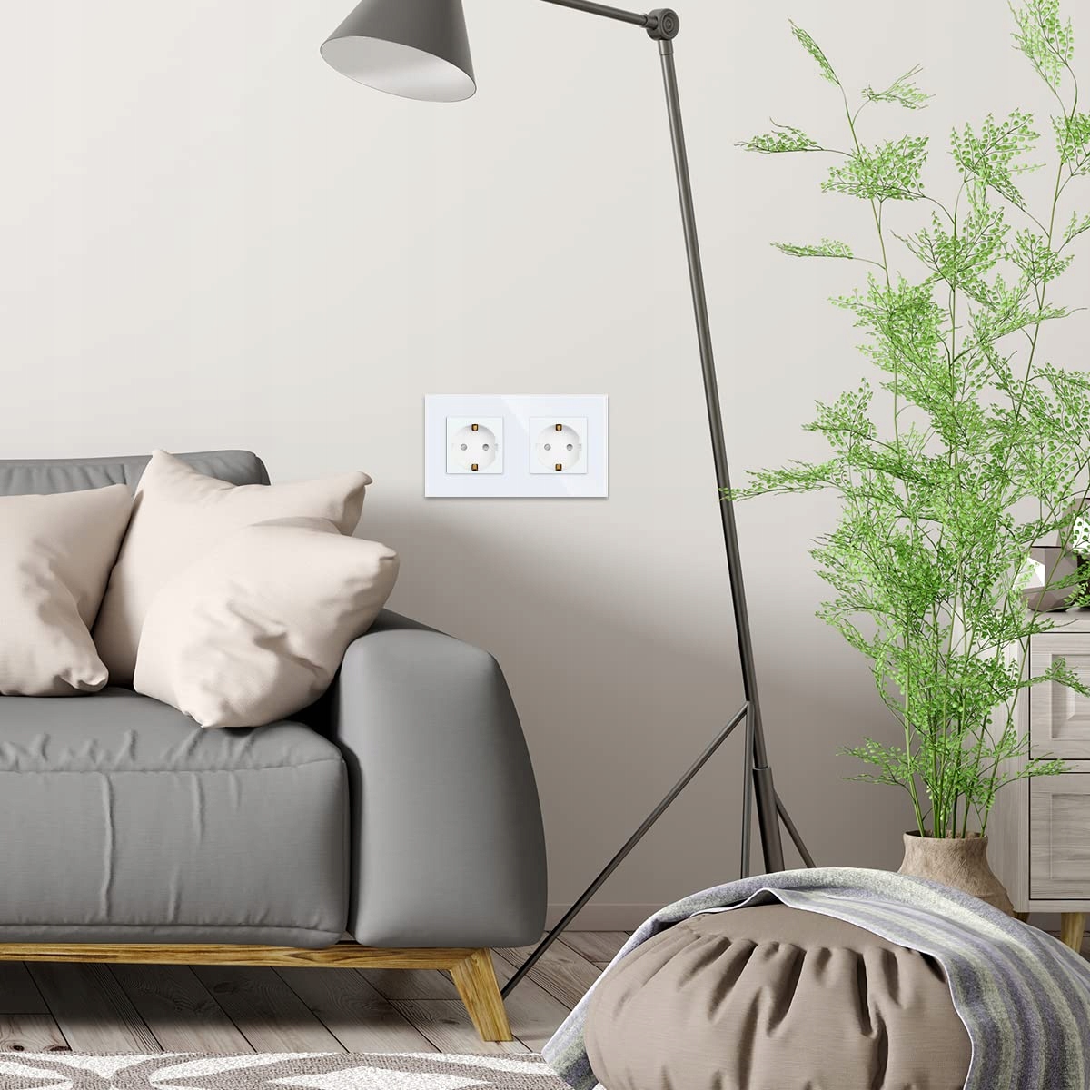 JIMEIDA Podwójne Gniazdo Białe 16A Szkło Schuko Montaż Podtynkowy 250V — miniatura 6