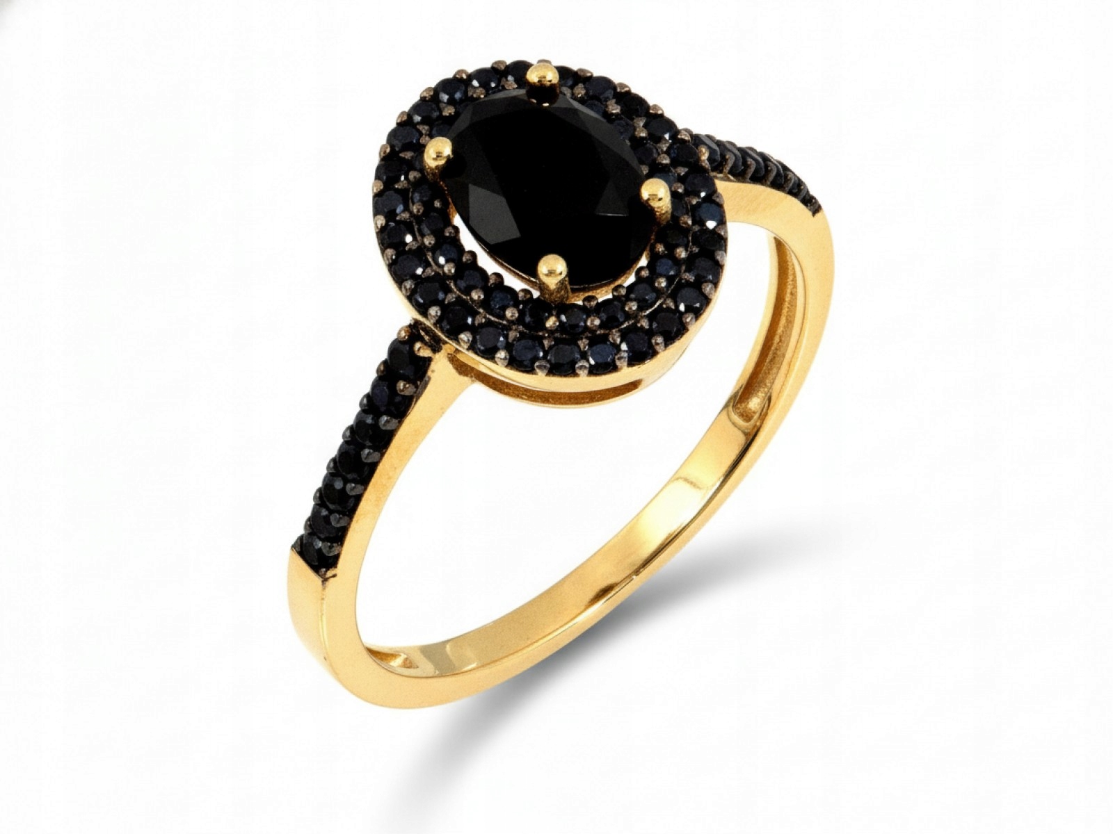 Elegantní zlatý 585 dámský prstýnek s lesklou černou zirkonií 2.83 g