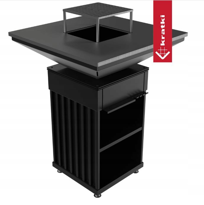 Ohniště Quadrum s grilem, vertikální, moderní, ocelový, profesionální gril