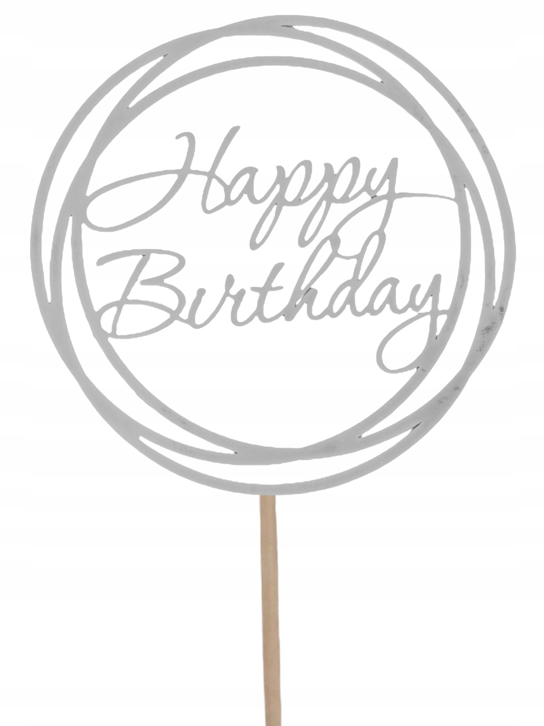 

Topper dekoracja na tort happy birthday srebrny