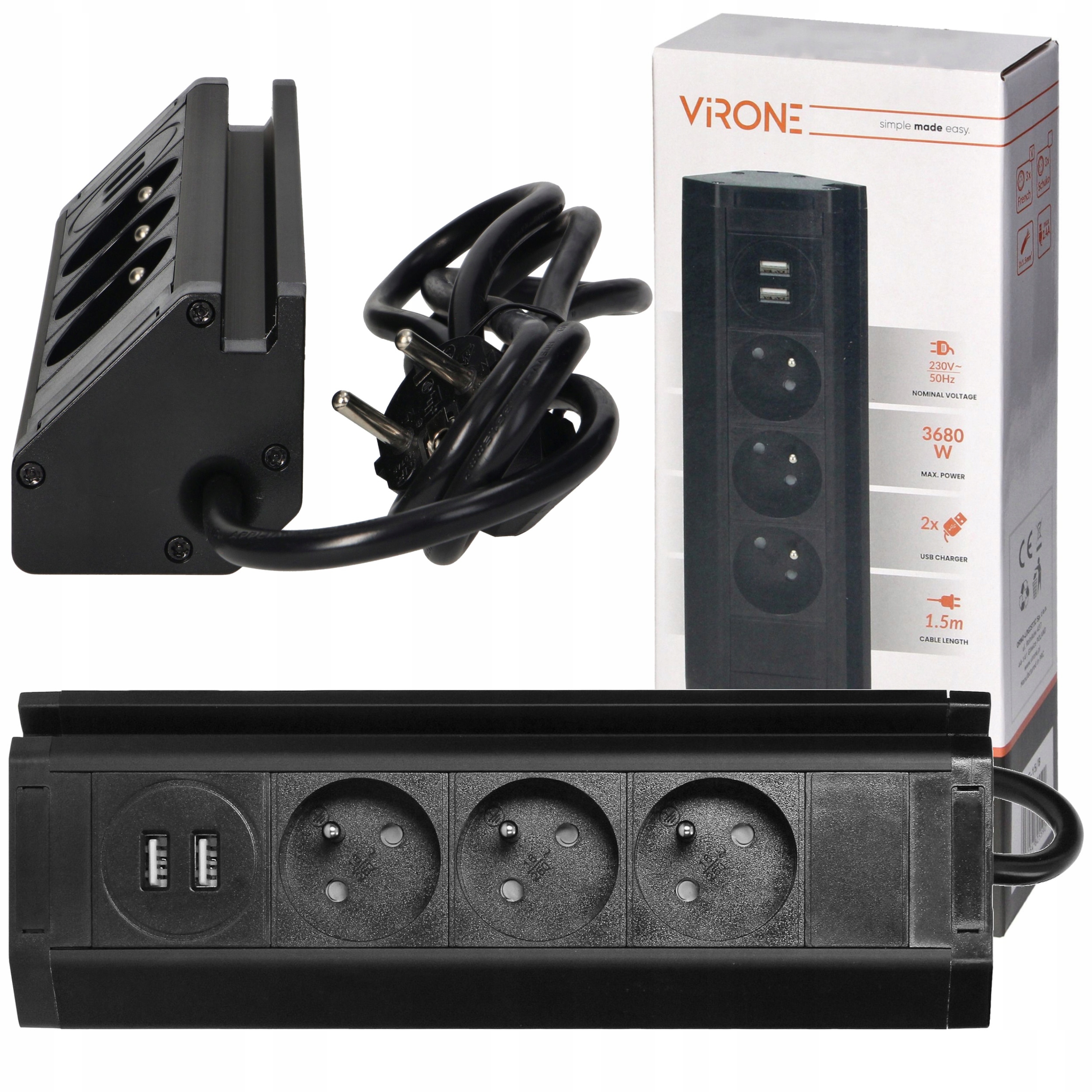 Gniazdo Elektryczne blatowe Orno czarny