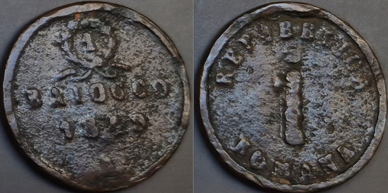 Włochy Republica Romana 1 baiocco 1849r. KM 12 RAR