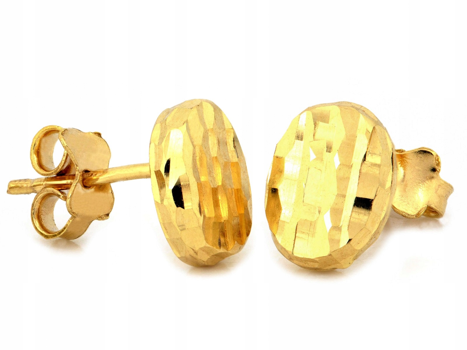 Náušnice zlaté 585 lesklé diamantové oválné plechy na tyčince 1.17 g