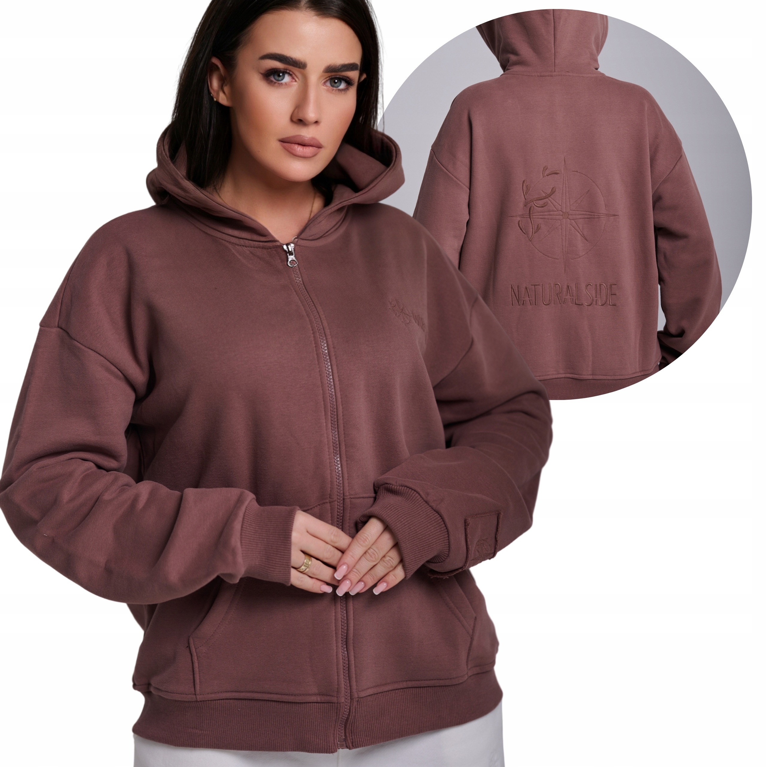 Dámská Mikina na zip s kapucí Premium hnědá XL/XXL