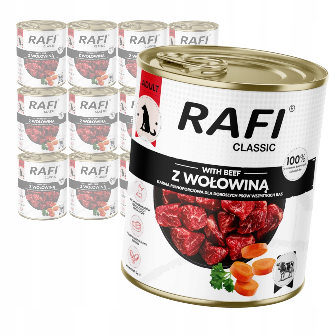 Rafi Classic Hovězí maso 12x800 g Vlhké Krmivo pro dospělé psy všech plemen