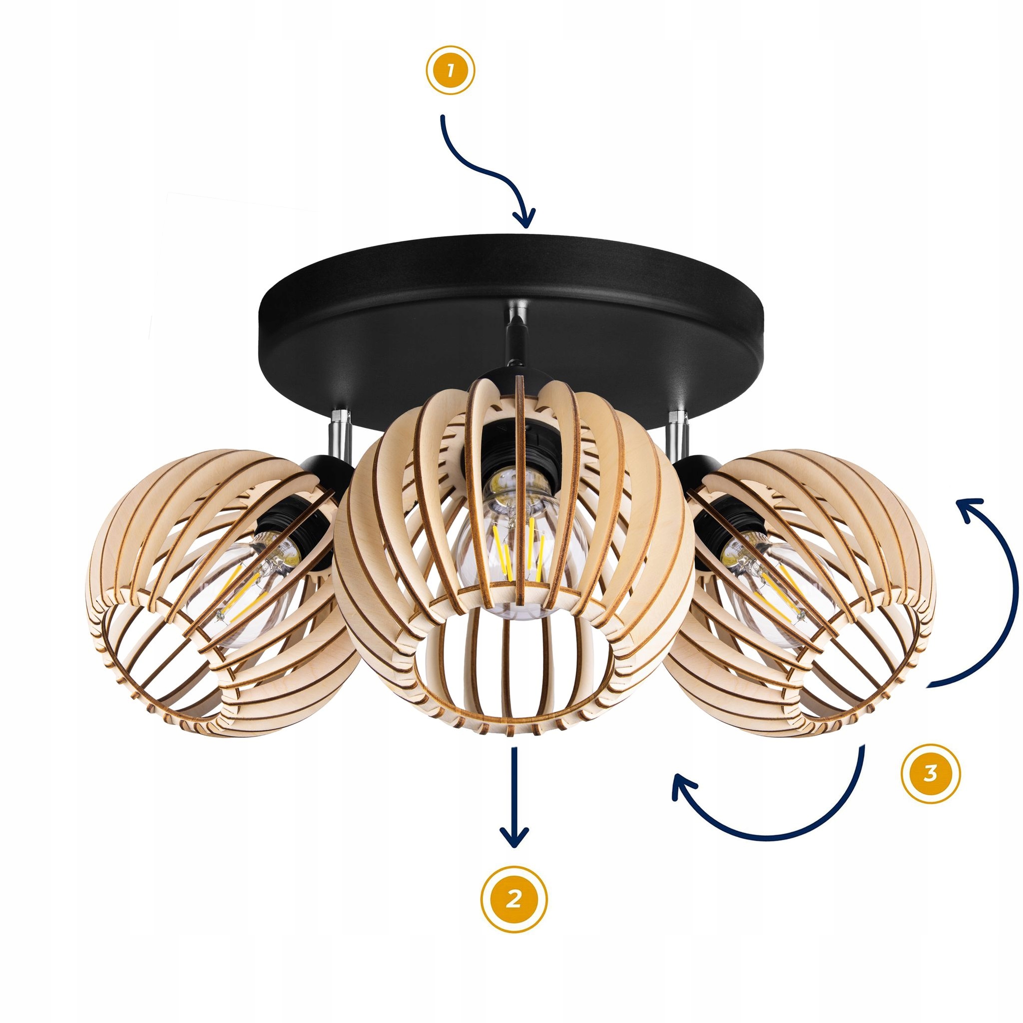 LAMPA SUFITOWA PLAFON LED ŻYRANDOL LOFT 3x E27 RUCHOMY DREWNO CZARNY Marka INECT