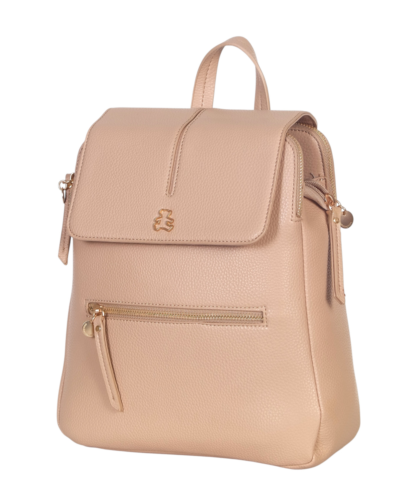 Lulu Castagnette Trzykomorowy plecak damski z klapą |Misie Beż