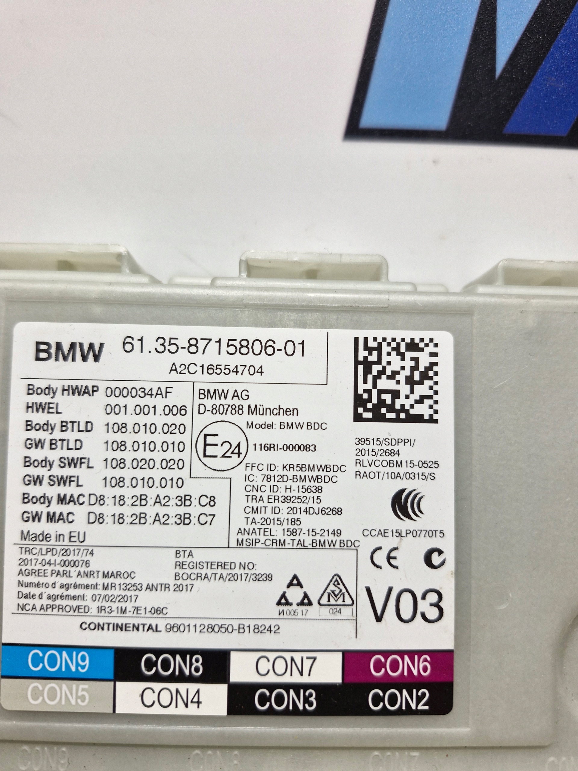 BMW G20 G21 G30 G31 module control unit BDC 8715806