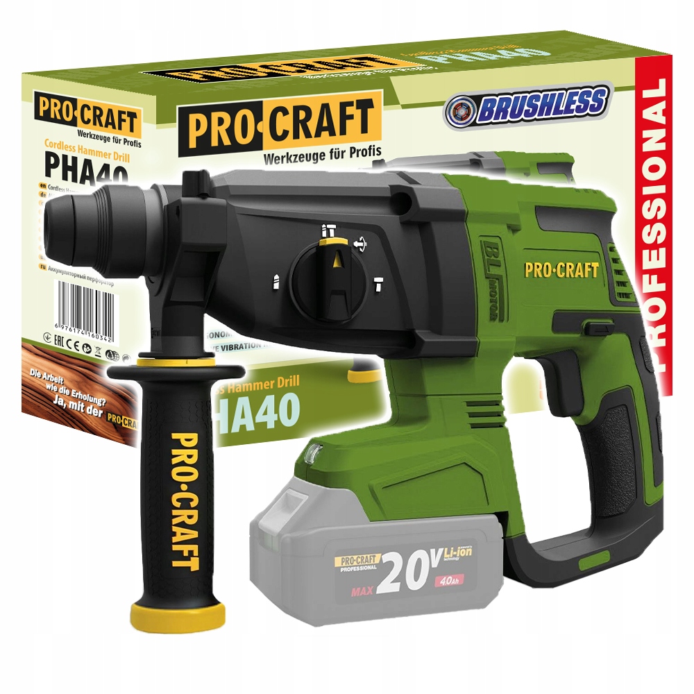 Procraft Młotowiertarka Sds Plus PHA40 2,6J silnik bezszczotkowy