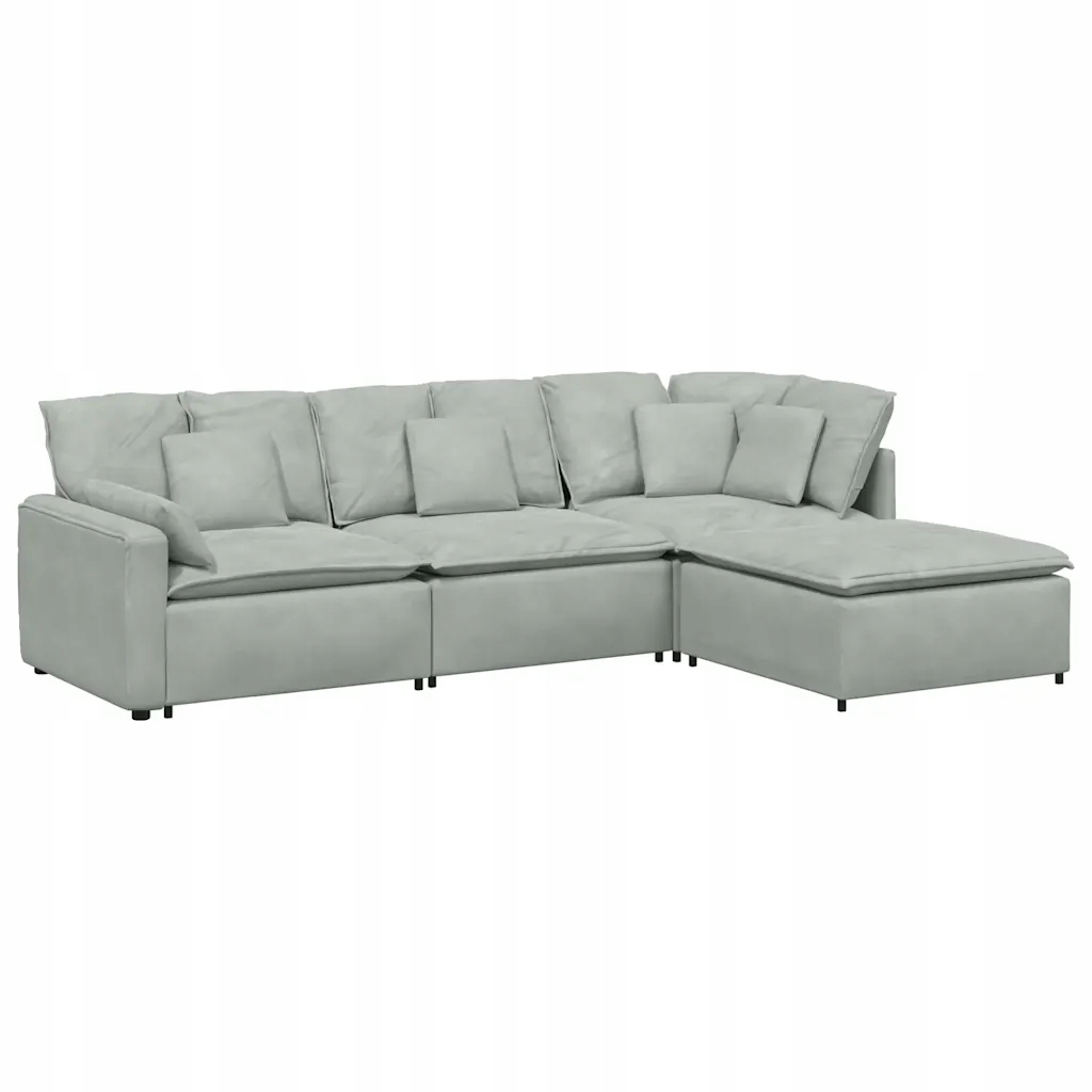 Sofa modułowa z podnóżkiem i poduszkami Velvet Light Grey