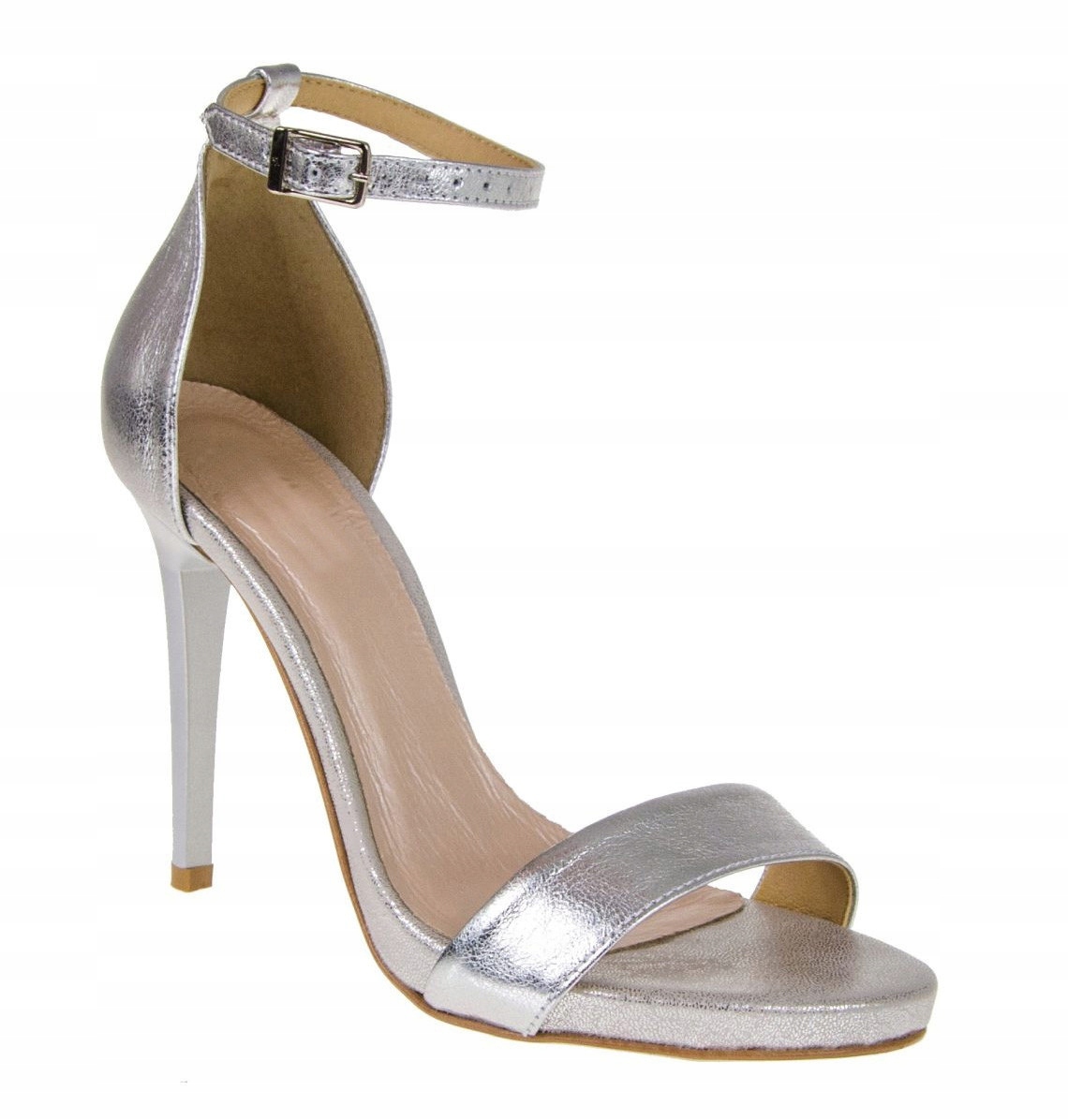 

LaRoni E613 Szpilki Sandały Czółenka Skóra Srebrne