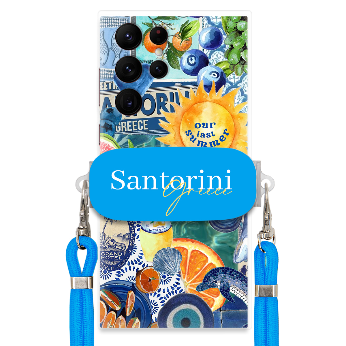 Puzdro pre Samsung S22 Ultra Modré Crossbody vodítko držiak Santorini Sea