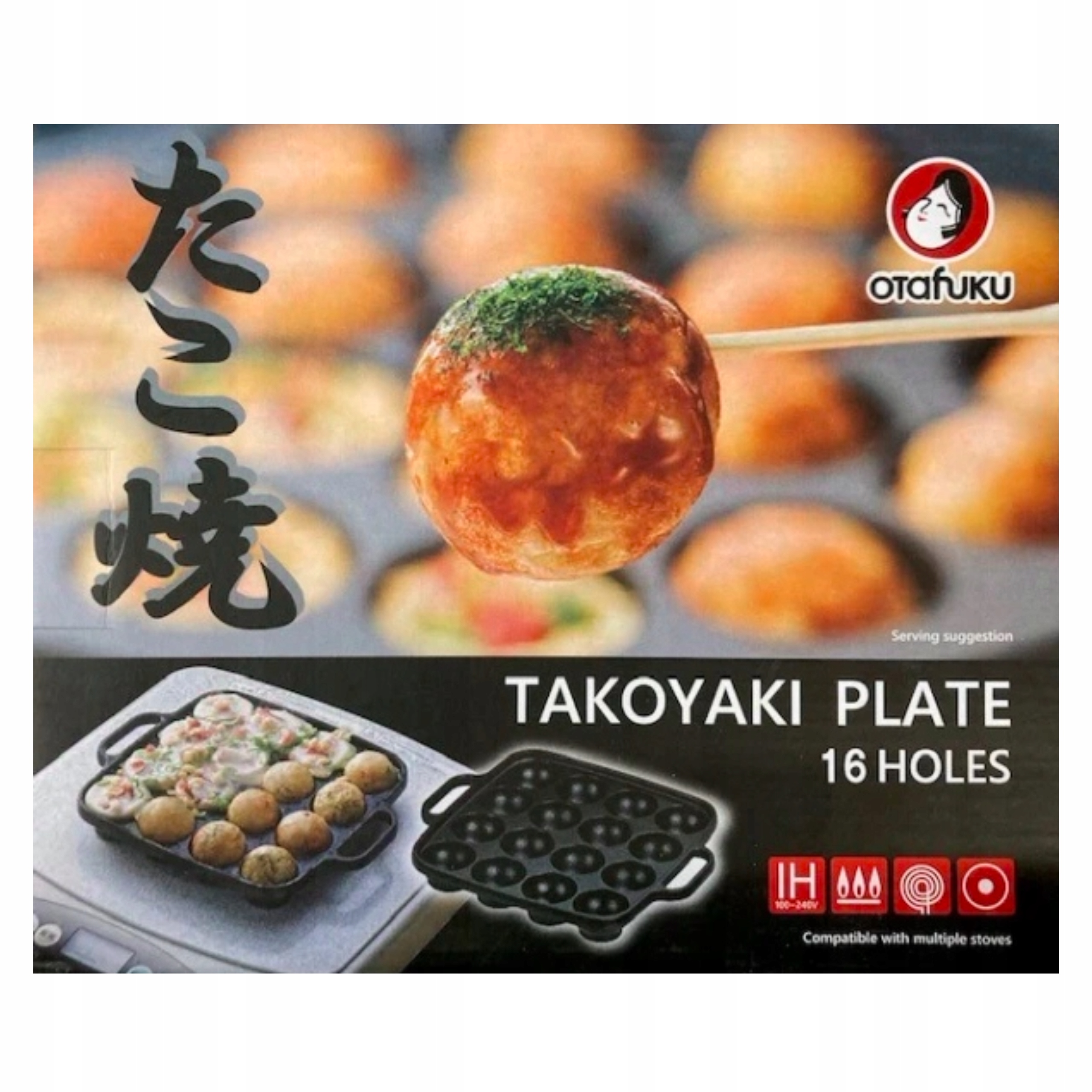 Japońska patelnia żeliwna do Takoyaki 16 otworów kuleczek Otafuku Japonia