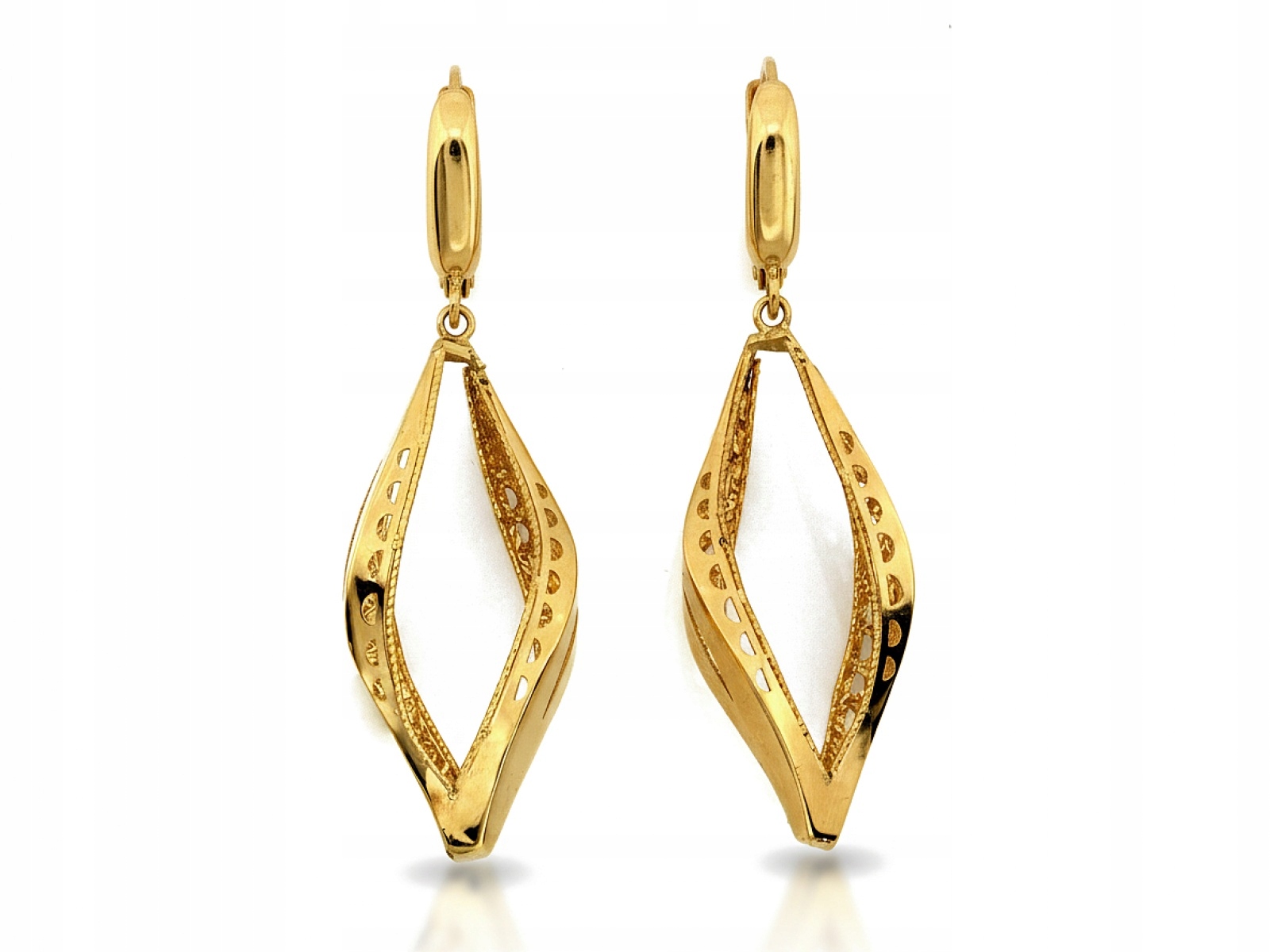 Náušnice ze zlata 585 pro ženy, dlouhé, pevné, lesklé na Valentýna