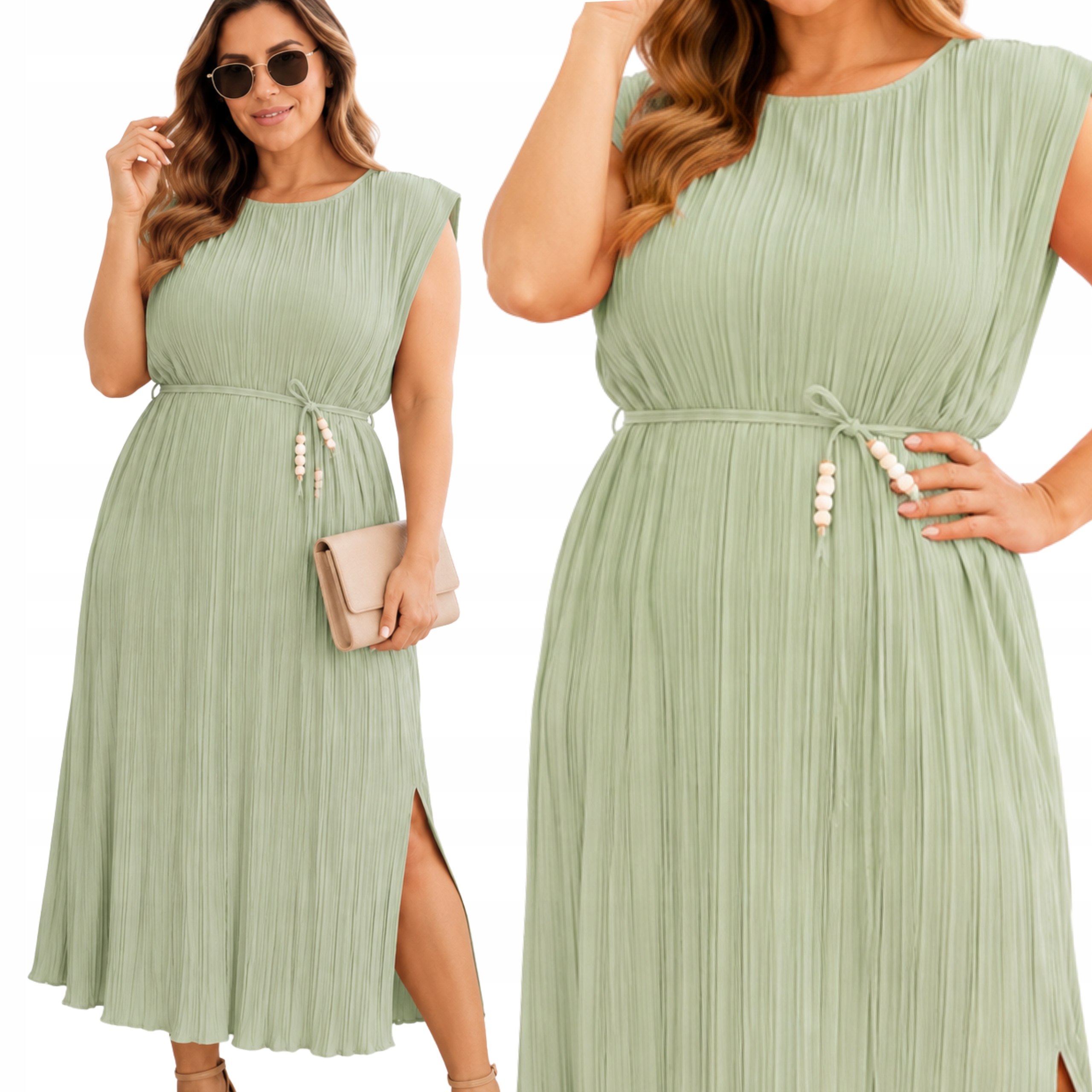 Sukienka Damska MIDI Długa Wyjściowa Na Komunię Miętowa 44-60 2XL-10XL 3212