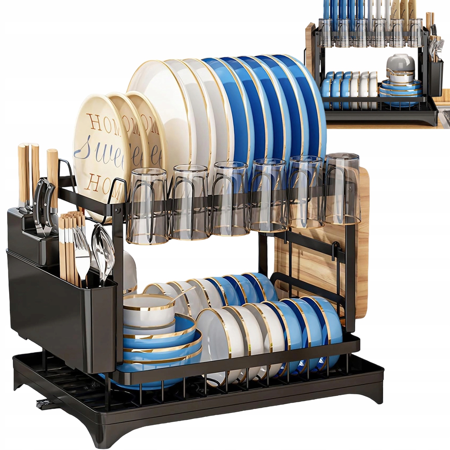 Levně Odkapávač S Uměleckými Prostory A Talíři 42*32*30 CM, Černý