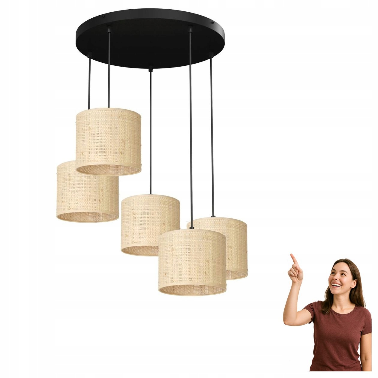 Pětibodová závěsná lampa na kruhu Rattan 5283 Luminex