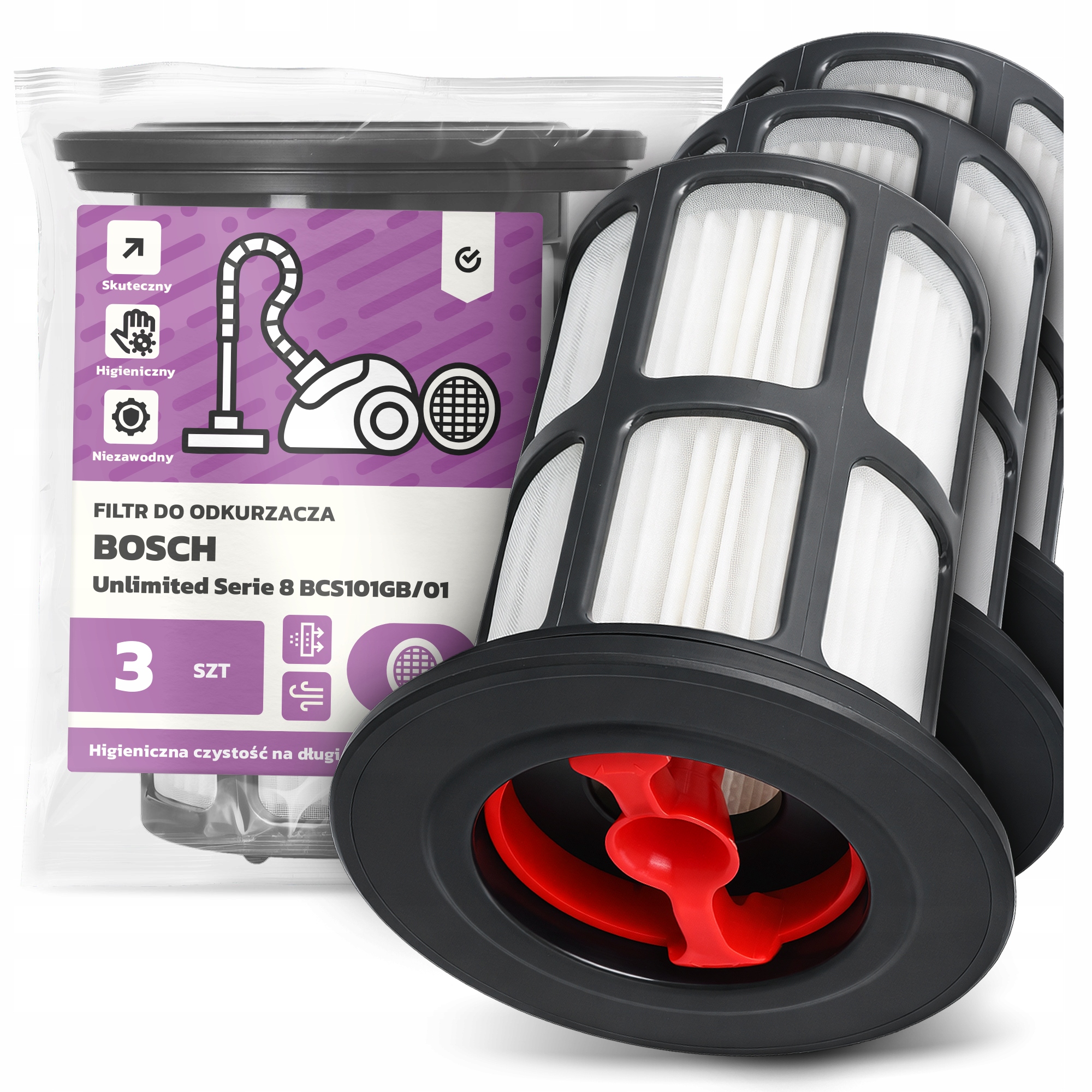 3x Filtr Do Vysavače Bosch Unlimited Serie 8 BCS101GB/01 Hepa Filtry Em-w