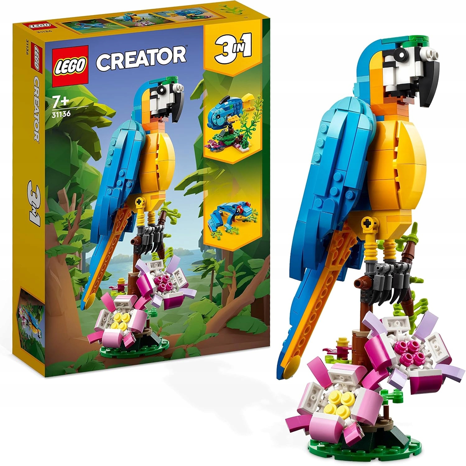 Lego Creator 3v1 Exotický papoušek Figurky zvířat z kostek Žába a ryba