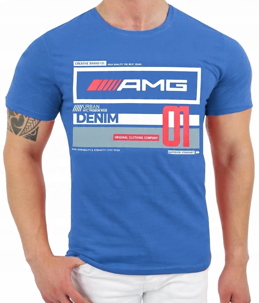 

Męski T-shirt Koszulka Elastan Nadruk Amg Jakość