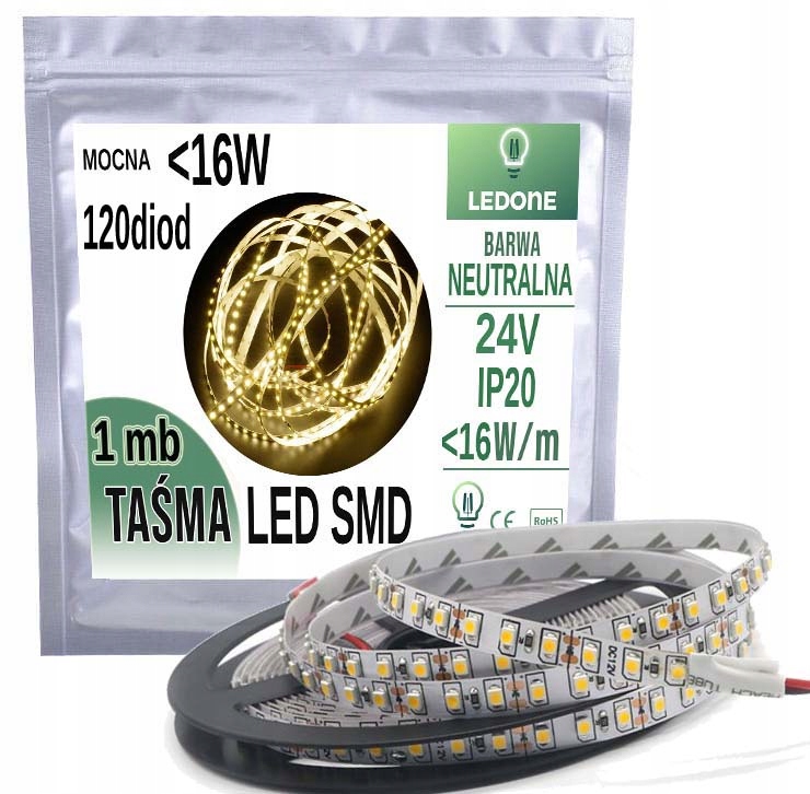 

Taśma Led Smd 24V 16W 600 diod IP20 Neutralna 1mb