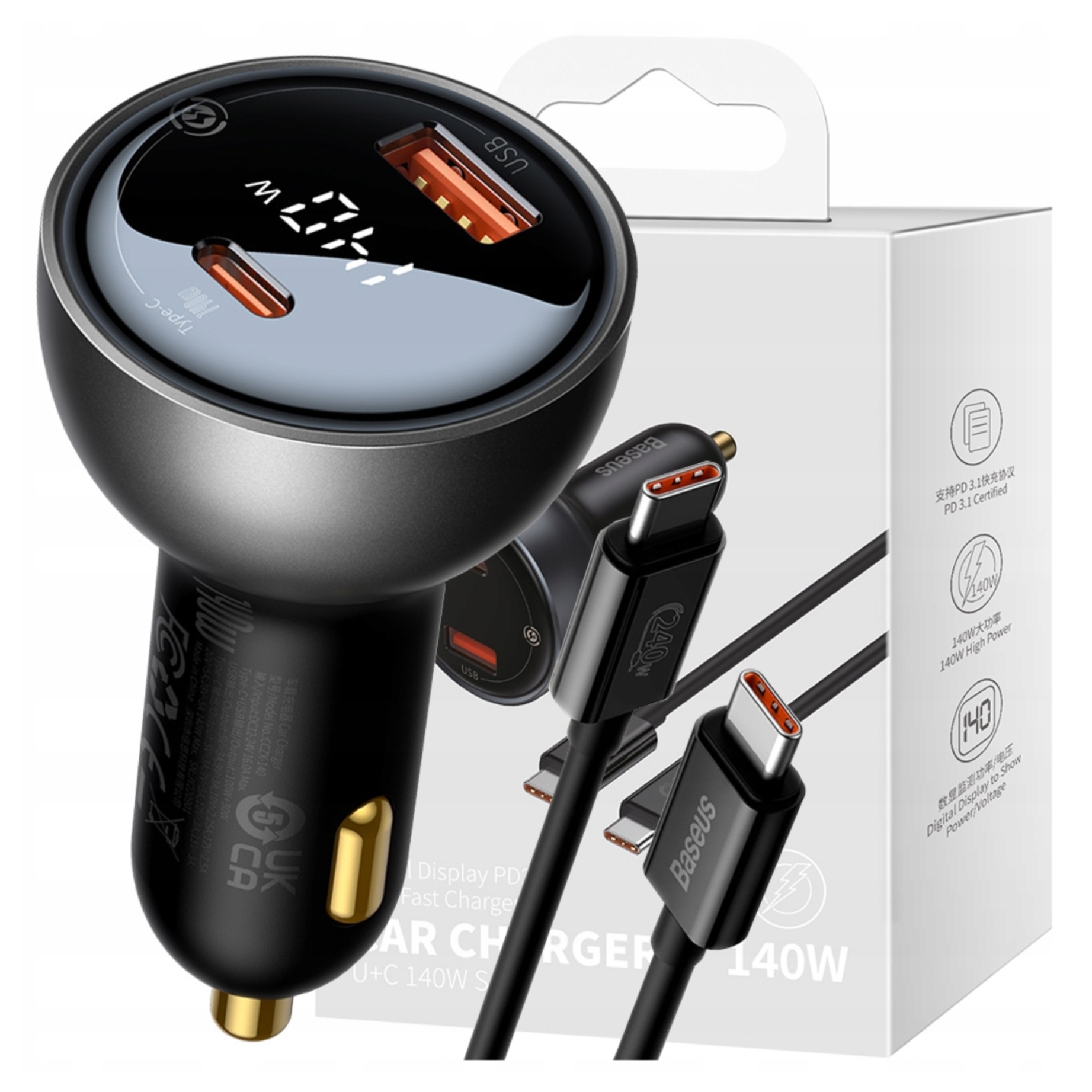 Nabíjačka do auta Baseus Superme Usb, Usb-c, 140 W (čierna)