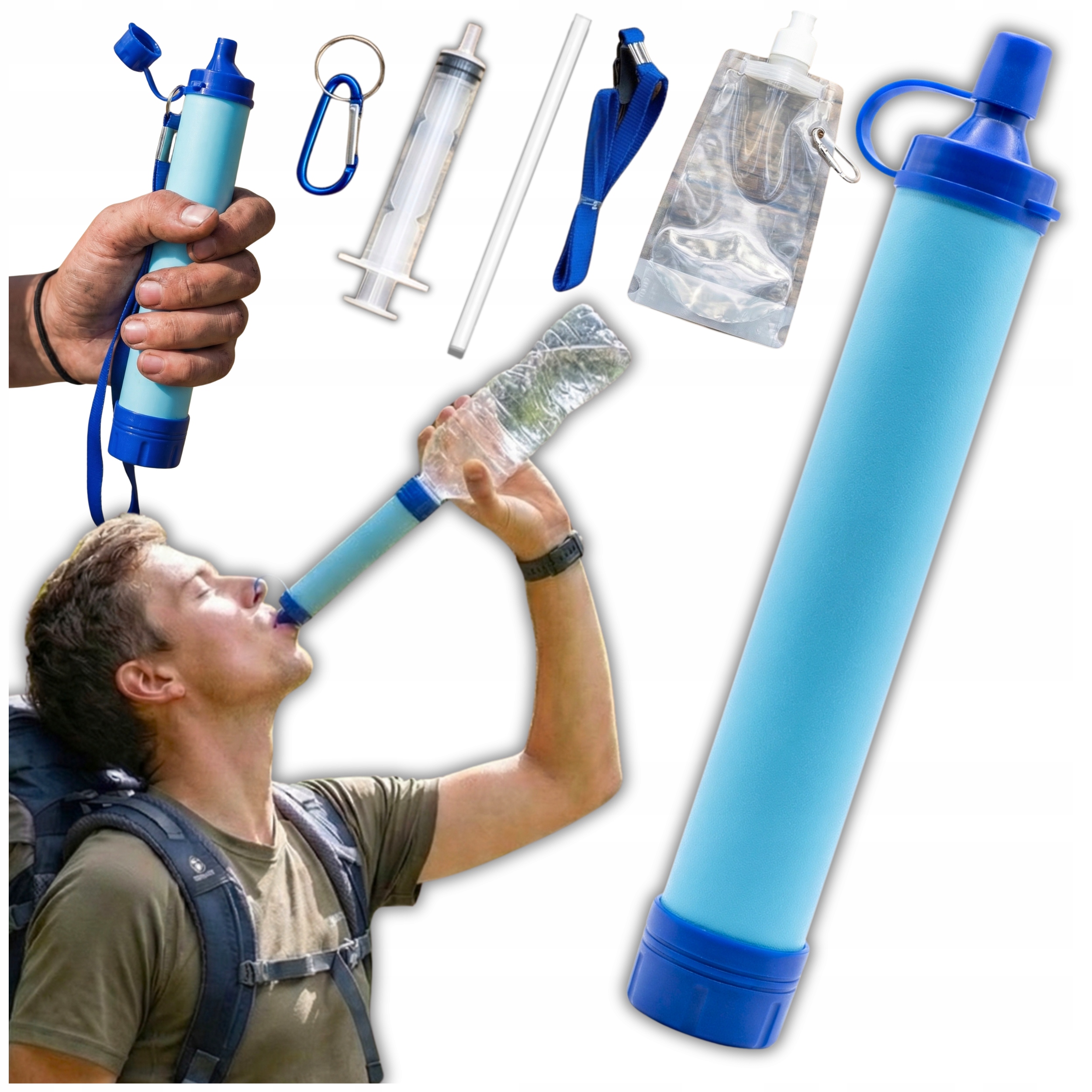 Filtr Do Wody Turystyczny Survival Camping Słomka Pojemnik Węgiel Aktywny