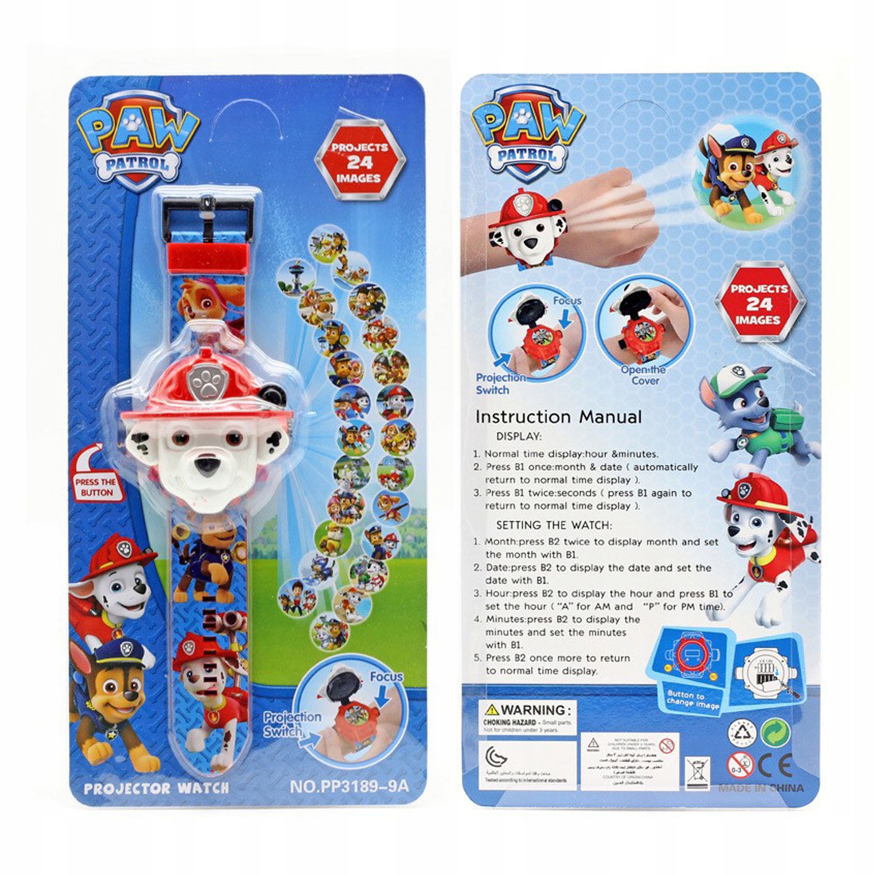 PSI PATROL MARSHALL ZEGAREK Z PROJEKOTOREM 3D DUŻY WYŚWIETLA OBRAZ FIGURKA Marka bez marki